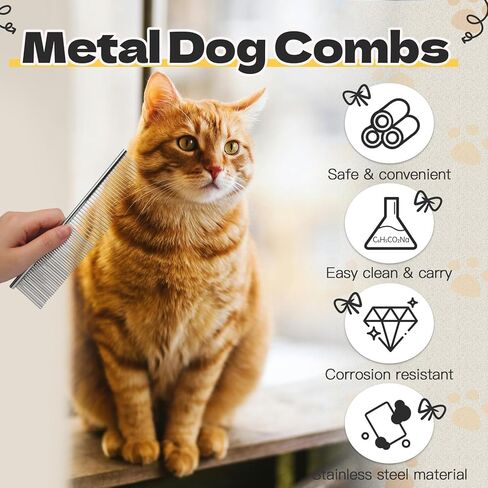 Biaungdo 3 Pcs Dog Grooming Combs Set, Metal Dog Comb for Removing Tangles and Knot, Cat Brush Grooming Tool for Long Haired Pets(7.48 x 1.57 inch & 6.3 x 1.1 inch) in Kuwait