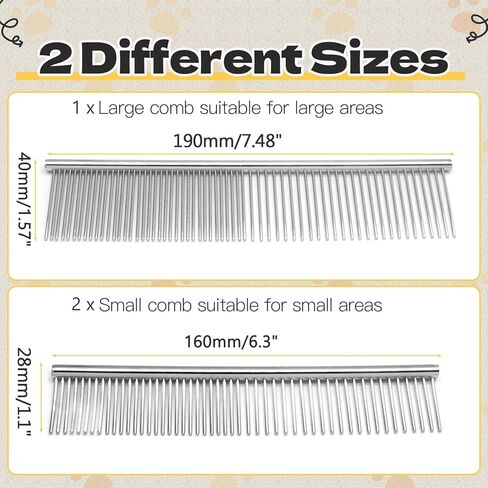 Biaungdo 3 Pcs Dog Grooming Combs Set, Metal Dog Comb for Removing Tangles and Knot, Cat Brush Grooming Tool for Long Haired Pets(7.48 x 1.57 inch & 6.3 x 1.1 inch) in Kuwait
