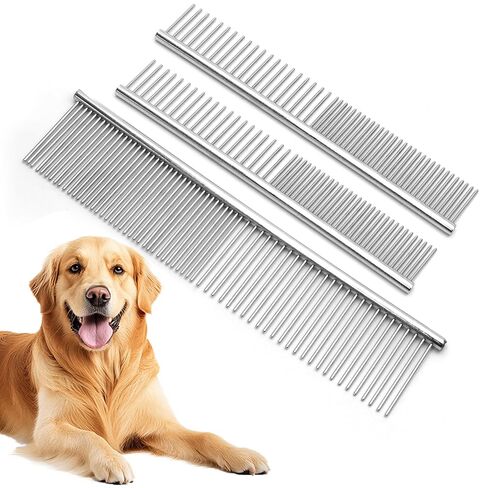 Biaungdo 3 Pcs Dog Grooming Combs Set, Metal Dog Comb for Removing Tangles and Knot, Cat Brush Grooming Tool for Long Haired Pets(7.48 x 1.57 inch & 6.3 x 1.1 inch) in Kuwait