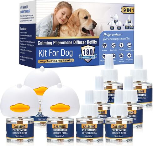 Dog Pheromones Calming Diffuser Kit Appeasing Pheromone Diffuser to Calm (3 Plug in+ 6 Pack 48ml Refill) for Anxiety Relieve Relief Reduce Aggression Fighting Barking Stress 180 Day Supply (Tasteless) in Kuwait