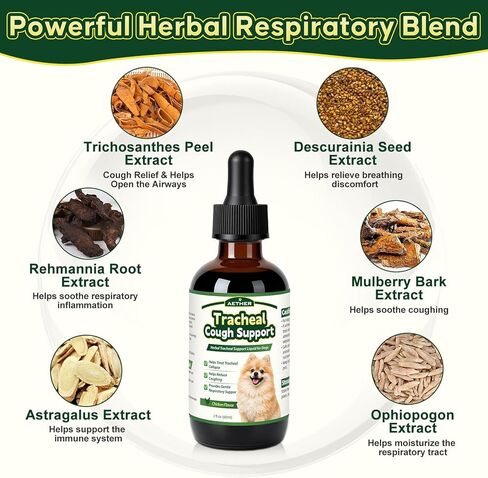 Trachea Cough Elixir, Collapsed Trachea Support for Dogs, Tracheal & Respiratory Airway Liquid, Dog Cough Relief Drops for Small Breeds, Natural Herbal Formula 2 fl oz Chicken Flavor in Kuwait