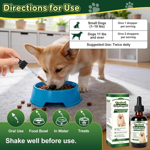 Trachea Cough Elixir, Collapsed Trachea Support for Dogs, Tracheal & Respiratory Airway Liquid, Dog Cough Relief Drops for Small Breeds, Natural Herbal Formula 2 fl oz Chicken Flavor in Kuwait