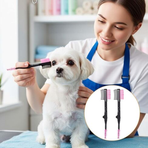 6 Packs Double-Head Grooming Comb for Dogs Eyes Comb Grooming Tear Stain and Eye Cleaning Combs Eye Cleaning Brush for Pets Removing Crust, Mucus for Small Dogs and Cats(Pink) in Kuwait