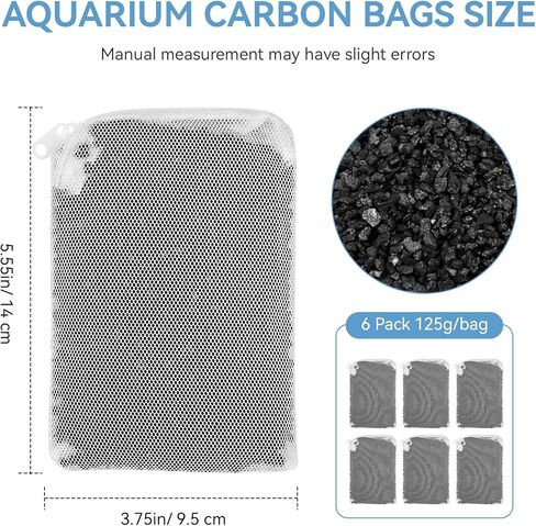 6 Pack Aquarium Activated Carbon Bags, Chemical Aquarium Filter Media, Activated Charcoal Fit for Marineland All C-Series and Magniflow Canister Filters, Rite-Size S, T and X, Fish Tank Carbon Filte in Kuwait