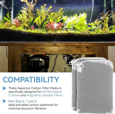 6 Pack Aquarium Activated Carbon Bags, Chemical Aquarium Filter Media, Activated Charcoal Fit for Marineland All C-Series and Magniflow Canister Filters, Rite-Size S, T and X, Fish Tank Carbon Filte in Kuwait