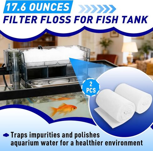 2 Pcs Filter Floss for Fish Tank, 17.6 Ounces Polyester Filter Cotton for Freshwater & Saltwater, White Fiber Sponge for Filtration, Aquarium Filter Floss, Aquarium Filter Media in Kuwait