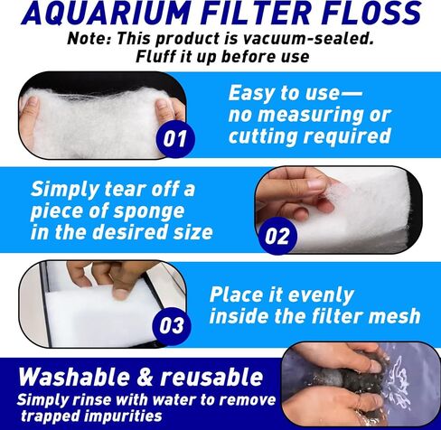 2 Pcs Filter Floss for Fish Tank, 17.6 Ounces Polyester Filter Cotton for Freshwater & Saltwater, White Fiber Sponge for Filtration, Aquarium Filter Floss, Aquarium Filter Media in Kuwait