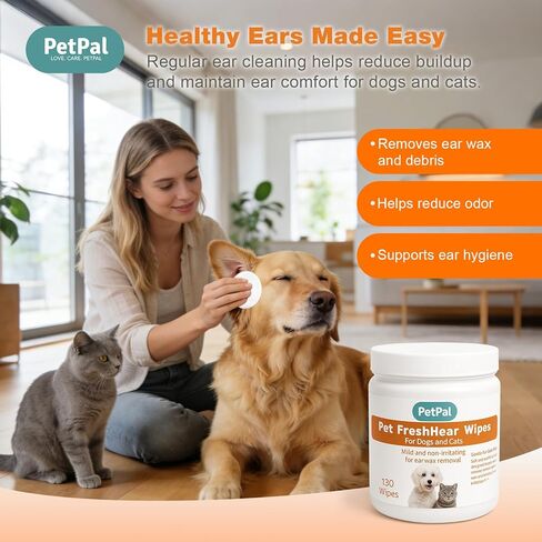 PetPal FreshHear Pet Ear Wipes, 130 Count, Gentle Ear Cleaner for Dogs and Cats, Mild and Non-Irritating in Kuwait