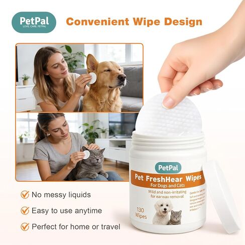 PetPal FreshHear Pet Ear Wipes, 130 Count, Gentle Ear Cleaner for Dogs and Cats, Mild and Non-Irritating in Kuwait
