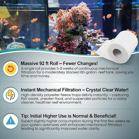 Dreyoo Replacement Fleece Roll Compatible with Reef 500, 92' Long x 4.45" High, High Efficiency Filtration for Reef Aquariums, Easy to Install and Use in Kuwait