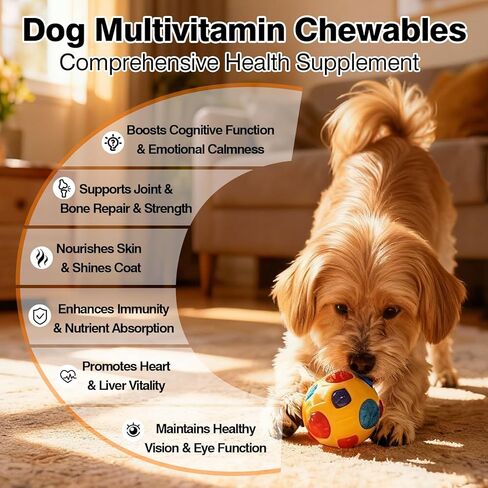 29-in-1 Advanced Cognition Dog Vitamins and Supplement with Melatonin Omega-3 L-Theanine 200 Ct Dog Multivitamins Chewable Supports Cognitive Function, Nervous System, Overall Health - Chicken Flavor in Kuwait