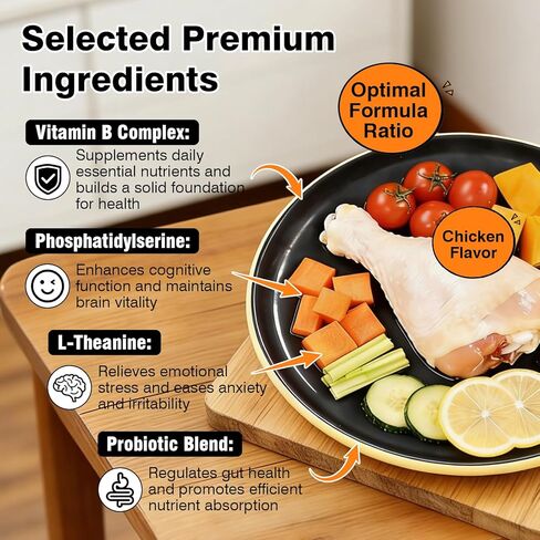 29-in-1 Advanced Cognition Dog Vitamins and Supplement with Melatonin Omega-3 L-Theanine 200 Ct Dog Multivitamins Chewable Supports Cognitive Function, Nervous System, Overall Health - Chicken Flavor in Kuwait