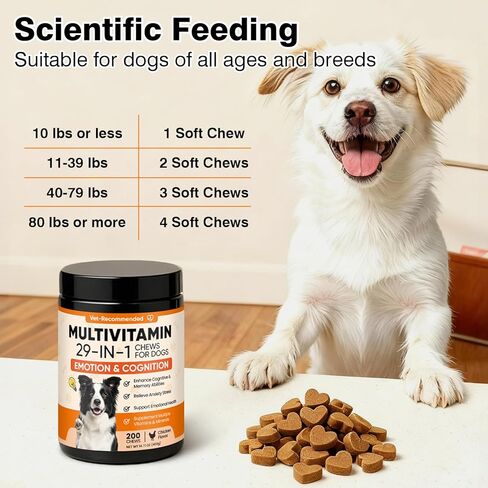 29-in-1 Advanced Cognition Dog Vitamins and Supplement with Melatonin Omega-3 L-Theanine 200 Ct Dog Multivitamins Chewable Supports Cognitive Function, Nervous System, Overall Health - Chicken Flavor in Kuwait
