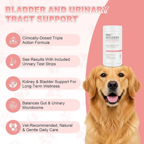 Dog UTI Treatment, Cranberry Supplement for Dogs, Urinary Tract & Bladder Incontinence Support with Natural Cranberry Extract & D-Mannose & UT Probiotics, Includes 10 Urine Test Strips, 120 Chews in Kuwait
