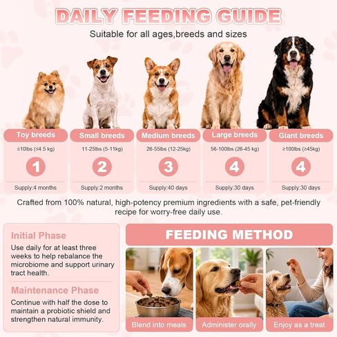Dog UTI Treatment, Cranberry Supplement for Dogs, Urinary Tract & Bladder Incontinence Support with Natural Cranberry Extract & D-Mannose & UT Probiotics, Includes 10 Urine Test Strips, 120 Chews in Kuwait
