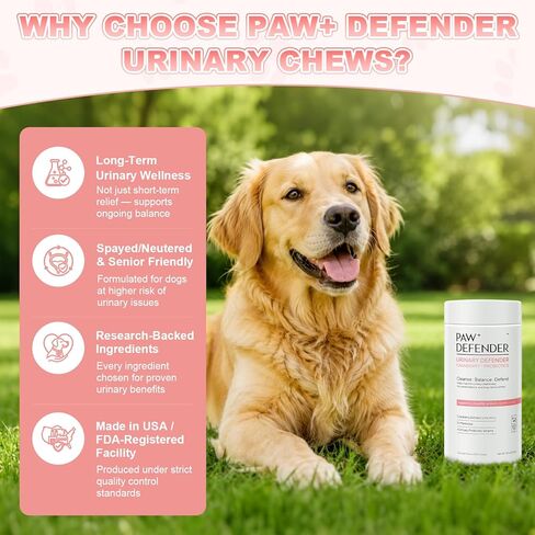 Dog UTI Treatment, Cranberry Supplement for Dogs, Urinary Tract & Bladder Incontinence Support with Natural Cranberry Extract & D-Mannose & UT Probiotics, Includes 10 Urine Test Strips, 120 Chews in Kuwait