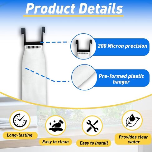 6 قطع من أكياس فلتر 200 ميكرون متوافقة مع Marine Fusion Pro 2 AIO 10/14/20/25/40L وFusion AIO 15/20/25 Desktop Aquarium، وجوارب فلتر قابلة لإعادة الاستخدام لتصفية الشوائب بشكل فعال in Kuwait