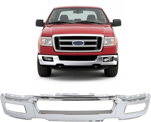 شريط وجه المصد الأمامي من KUAFU متوافق مع 2004-2006 Ford F-150/2006 Lincoln Mark LT Base Crew Cab مع فتحات مصباح الضباب لاستبدال 4L3Z17757BA FO1002390 فولاذ كروم فضي in Kuwait