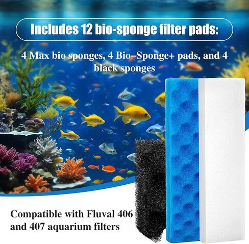 طقم وسائط مرشح رغوي 12 قطعة متوافق مع مرشحات علبة Fluval 406/407 بما في ذلك الرغوة الحيوية باللون الأزرق والأبيض والأسود لإسفنجات الفلتر البديلة لأصحاب أحواض السمك in Kuwait