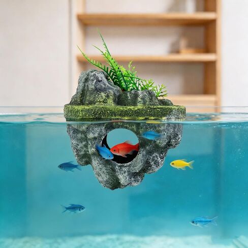 PVC Floating Aquarium Decoration, Exquisite Rockery Aquarium Decor, Realistic Workmanship Fish Tank Decor, Hideaway Floating Rock Landscape for Betta, Shrimp, Reptile Habitat (Colorful) in Kuwait