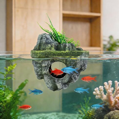 PVC Floating Aquarium Decoration, Exquisite Rockery Aquarium Decor, Realistic Workmanship Fish Tank Decor, Hideaway Floating Rock Landscape for Betta, Shrimp, Reptile Habitat (Colorful) in Kuwait
