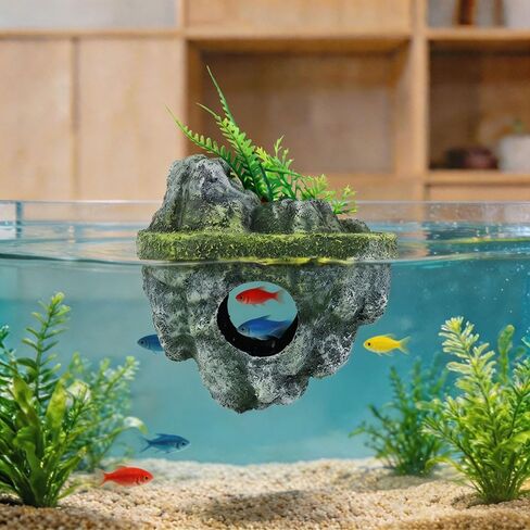 PVC Floating Aquarium Decoration, Exquisite Rockery Aquarium Decor, Realistic Workmanship Fish Tank Decor, Hideaway Floating Rock Landscape for Betta, Shrimp, Reptile Habitat (Colorful) in Kuwait