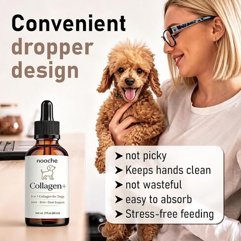 Nooche Collagen Drops للكلاب، مكمل كولاجين متطور 9 في 1، يدعم صحة المفاصل والجلد والفرو ومفاصل الورك والحركة - 2 أونصة سائلة (60 مل) in Kuwait