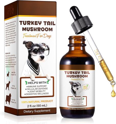 Turkey Tail Mushroom for Dogs, Dog Mushroom Supplement, Mushroom Drops for Dogs, Support Immune Health, Digestive & Joint Mobility, Wild Mushroom Supplement for Dog, Easy to Absorbed 2 fl oz in Kuwait