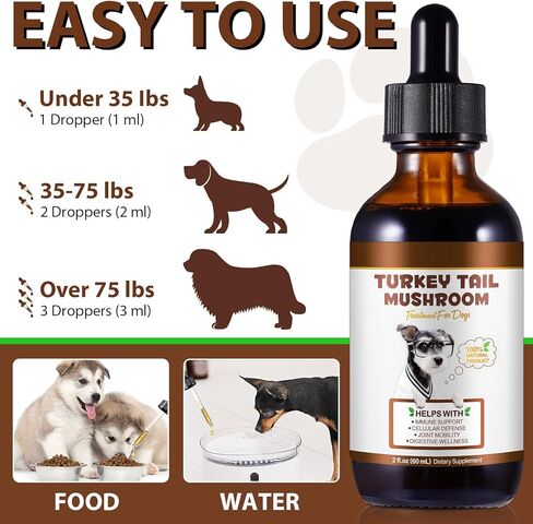 Turkey Tail Mushroom for Dogs, Dog Mushroom Supplement, Mushroom Drops for Dogs, Support Immune Health, Digestive & Joint Mobility, Wild Mushroom Supplement for Dog, Easy to Absorbed 2 fl oz in Kuwait
