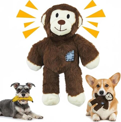 Dog Squeak Toys – Plush Monkey & Silicone Banana Chew Toy Set for Small & Medium Dogs, Interactive, Durable, Squeaky Dog Toys to Keep Them Busy, 2 Pack in Saudi Arabia