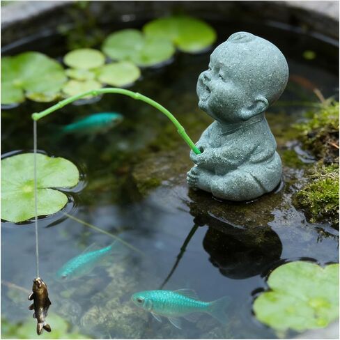 2Pcs Aquarium Mini Fisherman Statue Japanese Little Fishing Figurines for Fairy Garden Aquarium Pond Bonsai Fish Tank Accessories Decor (G) in Kuwait