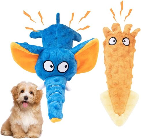 2 Pack Zesty Squeaky Dog Toys with Crinkle Paper & Squeaker - Plush Feel Stuffing-Free Chew Toys for Gentle Small and Medium Dogs, Puppy Teething Toys for Boredom Relief & Dental Care in Kuwait