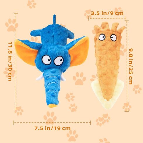 2 Pack Zesty Squeaky Dog Toys with Crinkle Paper & Squeaker - Plush Feel Stuffing-Free Chew Toys for Gentle Small and Medium Dogs, Puppy Teething Toys for Boredom Relief & Dental Care in Kuwait