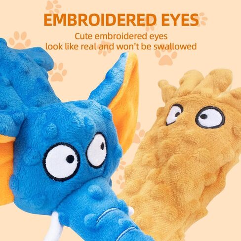 2 Pack Zesty Squeaky Dog Toys with Crinkle Paper & Squeaker - Plush Feel Stuffing-Free Chew Toys for Gentle Small and Medium Dogs, Puppy Teething Toys for Boredom Relief & Dental Care in Kuwait