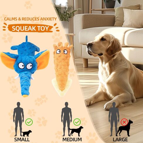 2 Pack Zesty Squeaky Dog Toys with Crinkle Paper & Squeaker - Plush Feel Stuffing-Free Chew Toys for Gentle Small and Medium Dogs, Puppy Teething Toys for Boredom Relief & Dental Care in Kuwait