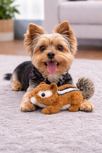 Chipmunk Dog Toy w/ Squeaker | Plush Chipmunks Dogs Toys | Stuffed Squeaky Chipmunk Toy for Pets | Realistic Animal Dogs Toys | Squeaky Chipmunks | Small/Medium/Large Breed | Multicolor | 9" in Kuwait