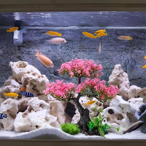 BESPORTBLE Aquarium Decor Artificial Plants Tree Set Aesthetic Pink Sakura Cherry Realistic Fish Tank Decorations for Betta Turtle Tank Ornament with Stable Weighted Base in Kuwait