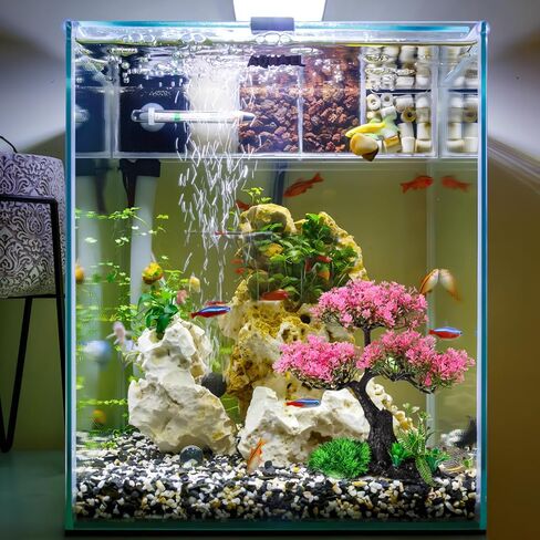 BESPORTBLE Aquarium Decor Artificial Plants Tree Set Aesthetic Pink Sakura Cherry Realistic Fish Tank Decorations for Betta Turtle Tank Ornament with Stable Weighted Base in Kuwait