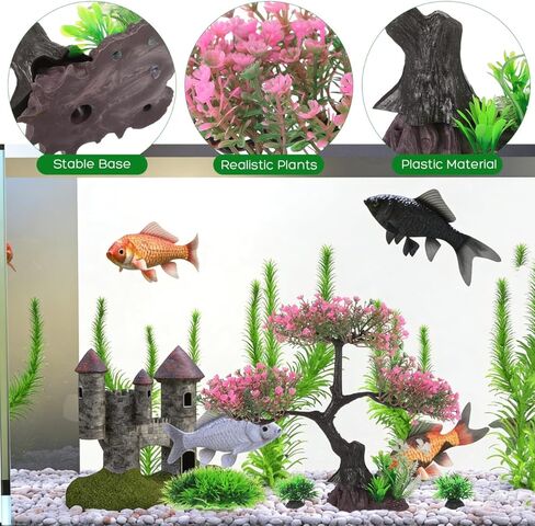 BESPORTBLE Aquarium Decor Artificial Plants Tree Set Aesthetic Pink Sakura Cherry Realistic Fish Tank Decorations for Betta Turtle Tank Ornament with Stable Weighted Base in Kuwait