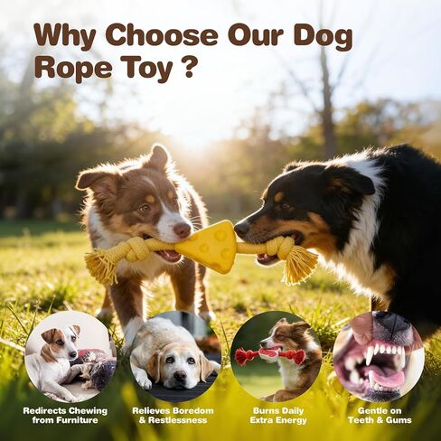 FOFOS Dog Chew Toys for Aggressive Chewers, 3 Pack Rubber Dog Rope Toys, Tough Toys for Boredom Relief and Cleaning Teeth, Indestructible Tug of War Toys for Small Medium Dogs in Kuwait