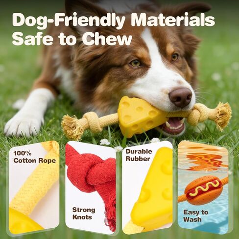 FOFOS Dog Chew Toys for Aggressive Chewers, 3 Pack Rubber Dog Rope Toys, Tough Toys for Boredom Relief and Cleaning Teeth, Indestructible Tug of War Toys for Small Medium Dogs in Kuwait