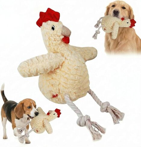 Paw-FECT Piece Soft Plush Chicken Dog Toy, with Squeaking Sound, Durable Rope Feet, and Crinkle Wings, Emotional Support Companion Chew Toy, Great for All Breeds of Dogs in Kuwait