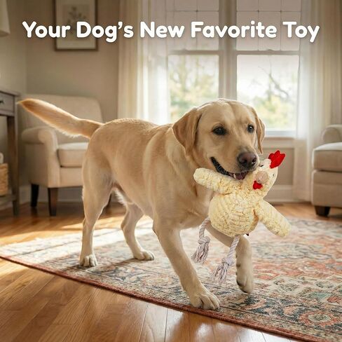 Paw-FECT Piece Soft Plush Chicken Dog Toy, with Squeaking Sound, Durable Rope Feet, and Crinkle Wings, Emotional Support Companion Chew Toy, Great for All Breeds of Dogs in Kuwait