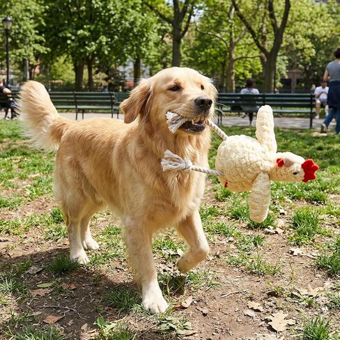 Paw-FECT Piece Soft Plush Chicken Dog Toy, with Squeaking Sound, Durable Rope Feet, and Crinkle Wings, Emotional Support Companion Chew Toy, Great for All Breeds of Dogs in Kuwait