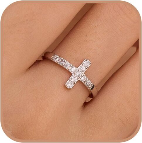 Cubic Zirconia Cross Rings for Women 925 Sterling Silver Purity Ring Faith Jesus Christian Ring Eternity Band Promise Ring for Her Religious Confirmation Baptism Christmas Gifts in Saudi Arabia
