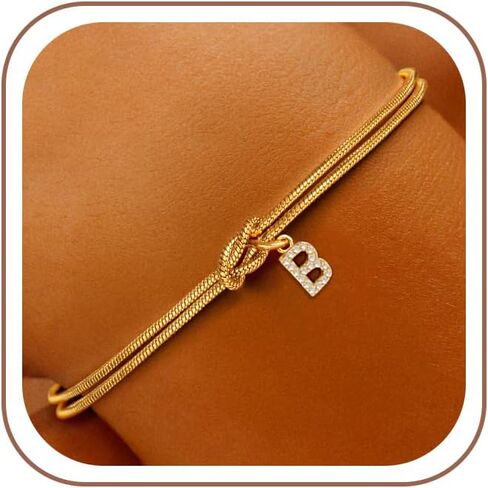 Initial Bracelets for Women Girls, Dainty 18K Gold Plated Knot Letter Bracelet Non Tarnish Friendship Initial Bracelet Gold Bracelets for Women Teen Girls Bridesmaid Friends Jewelry Gifts in Saudi Arabia