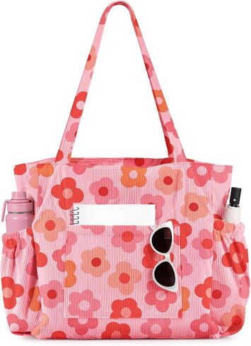 Cute Corduroy Tote Bag for Women - Large Capacity Shoulder Canvas Bags with Zipper Multi-Pocket for Shopping, Work in Saudi Arabia