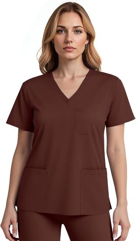 Women's Medical Scrub Top, V-Neck Stretch Healthcare Work Uniform, Wrinkle-Resistant & Multi-Pocket Nursing Wear in Saudi Arabia