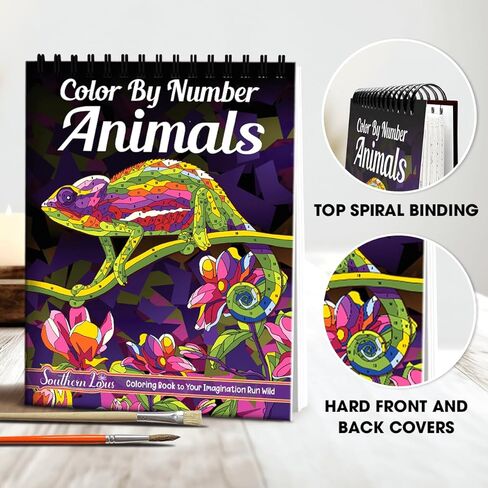 SOUTHERN LOTUS Color by Number Animals Spiral Coloring Book Wirebound Papers with Relaxing Animal Drawings Paint Numbers Color Pages for Adults Women Seniors Girls Teens Mindfulness Relaxation in Saudi Arabia