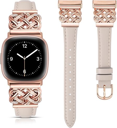 TOYOUTHS Leather Band Compatible with Fitbit Versa 4/Versa 3/Fitbit Sense 2/Sense Band Women, Slim Thin Dressy Designer Premium Leather Strap with Interlock Buckle for Versa 3 4 Sense 2 Smartwatch in Saudi Arabia